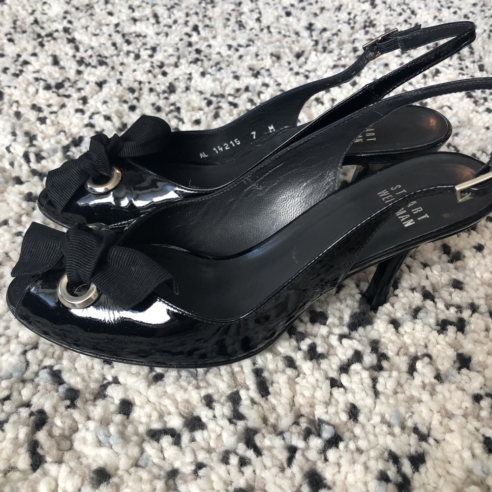 Stuart Weitzman Patent Leather Slingback Sandals.